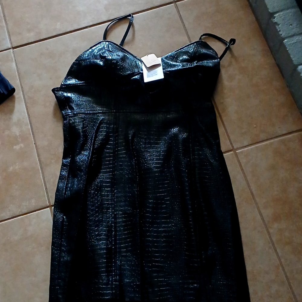 Faux leather black dress